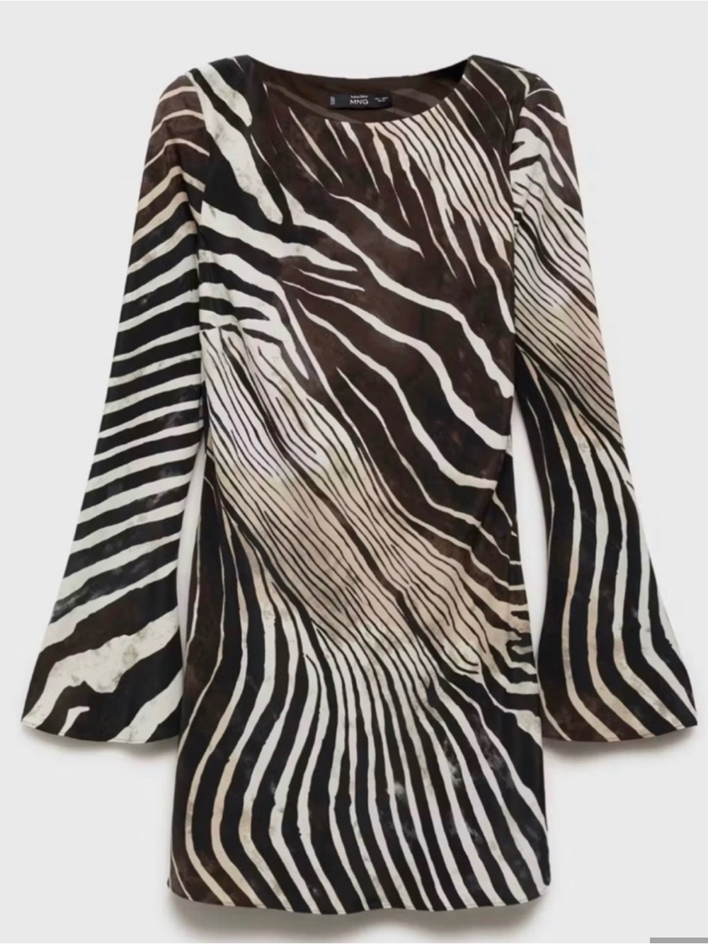Mango Women’s Black & White Zebra Print Long-Sleeve Dress